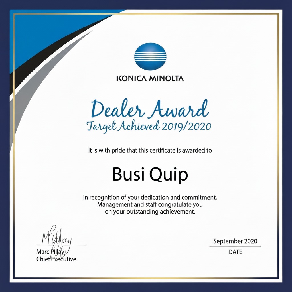 Konica Minolta Dealer Award Target Achieved 2019/2020