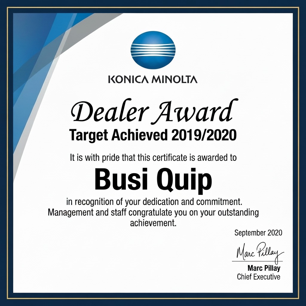 Konica Minolta Dealer Award Target Achieved 2019/2020